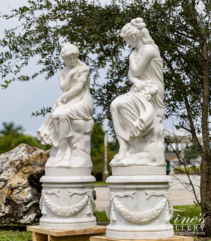 Marble Statues  - Marble Enchantress On An Ornate Pedestal - MS-1485